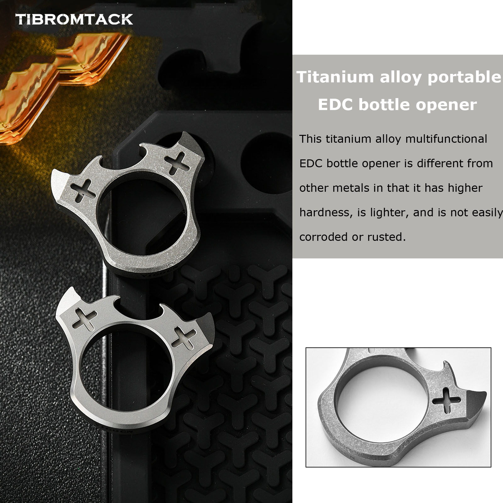 Titanium EDC Bottle Opener Keychain, Ultra-Light 0.56oz Portable Knuckle Duster Design, Heavy-Duty Pry Bar for Various Bottle Caps, Corrosion-Resistant Daily Carry Tool