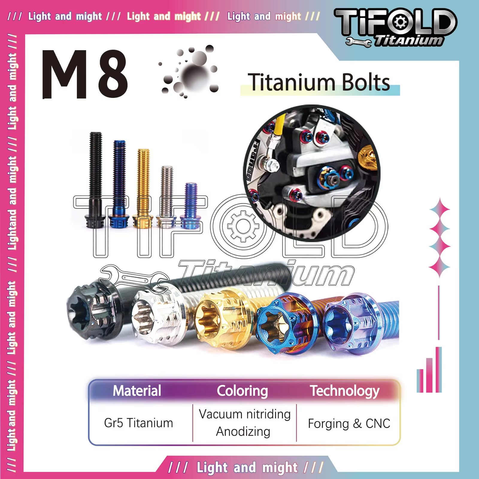 TIFOLD Gr5 Titanium Bolts, M8 Torx Head, 15-50mm L, 1 Pc, CNC-Machined, Lightweight Rust-Proof for Vehicle Modification