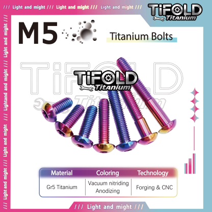 TIFOLD M5 Gr5 Titanium Bolts, Mushroom Umbrella Head Screws, M5×10-35mm,  for Bike Motorcycle Car Mods, 10PCS/Pack