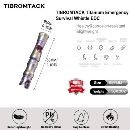 TIBROMTACK Gr5 Titanium Emergency Survival Whistle, Lightweight EDC Safety Whistle for Camping Hiking Sports.
