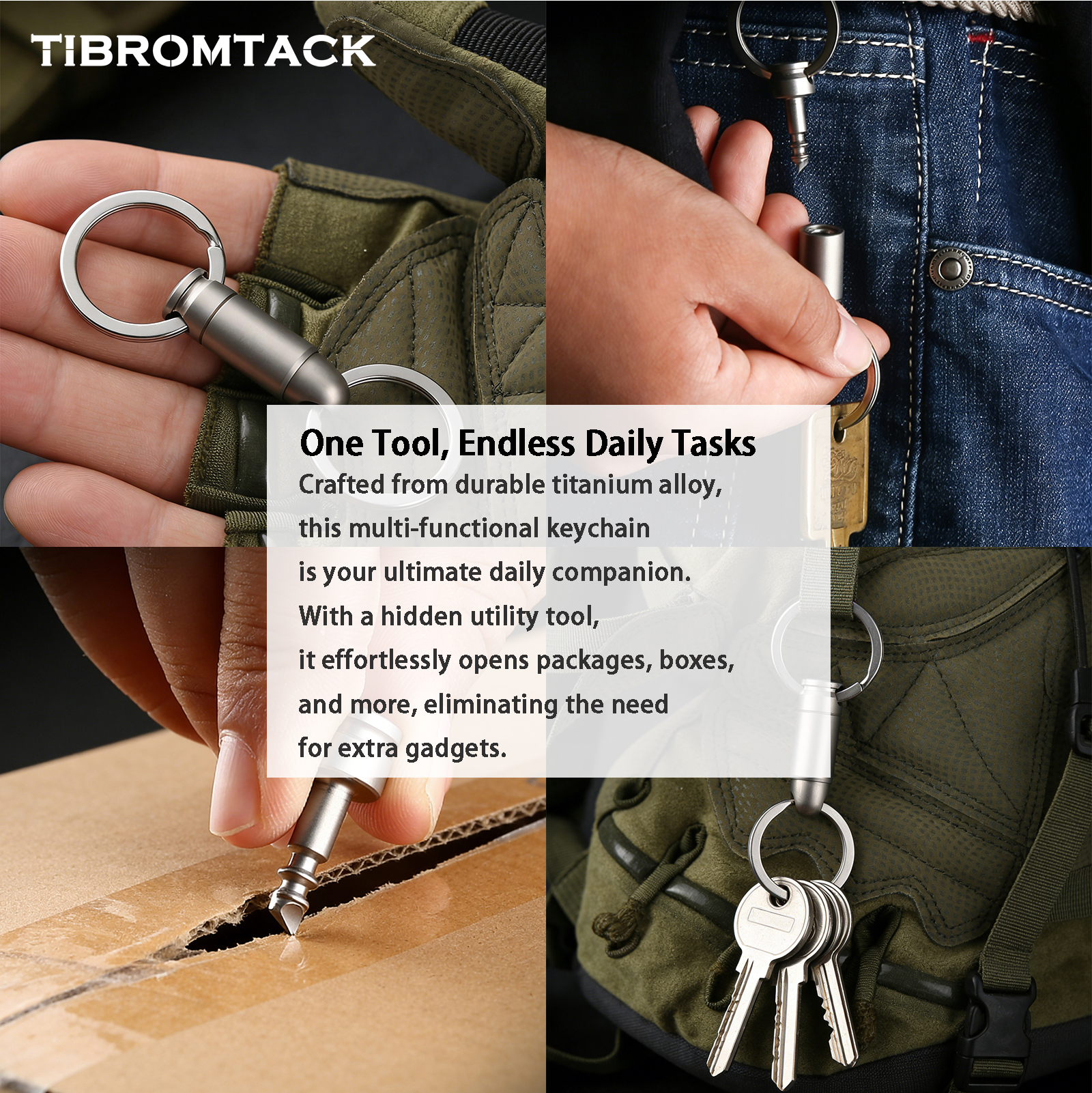 TIBROMTACK Gr5 Titanium Alloy Quick Release Key Ring, Detachable Key Ring Quick Release, Multifunctional Keychain with Courier Unboxing Tool 