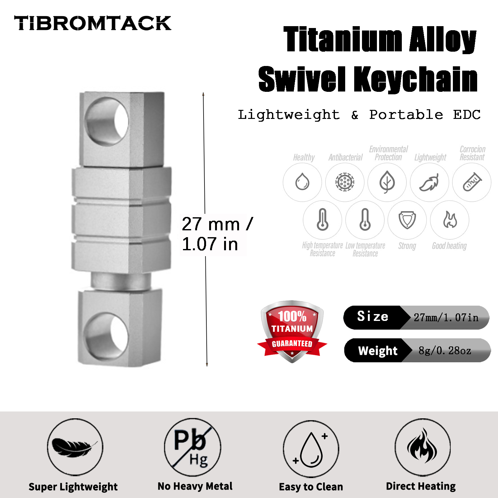TIBROMTACK Gr5 Titanium Quick Release Keychain Clip, Lightweight 8g/0.28oz Portable Car Key Chain for Daily Use