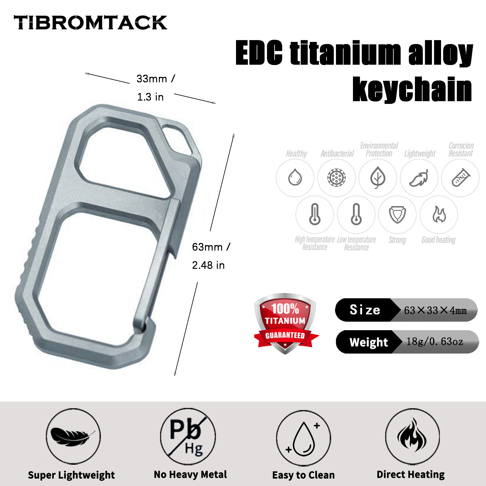TIBROMTACK Titanium Keychain, Gr5 Titanium Carabiner, Key Clip for Keys & Outdoor Use