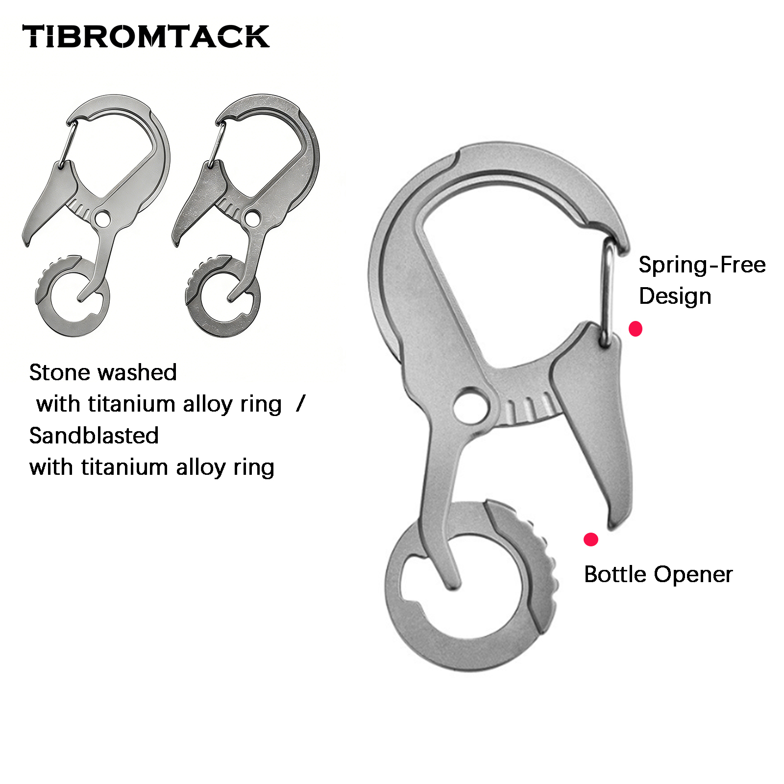 TIBROMTACK Titanium Carabiner Multitool, EDC Carabiner Keychain, Gr5 Titanium Key Ring, Lightweight 14g/0.49oz Keychain Carabiner for Keys, Bottle Opener (63×31×4mm)
