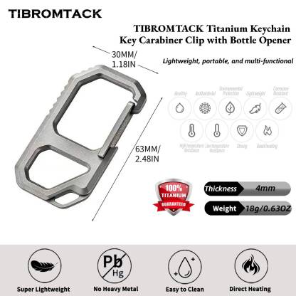 TIBROMTACK Titanium Keychain - Key Carabiner Clip with Bottle Opener, Ultra Lightweight & High Strength Gr5 Titanium EDC Multi-Tool for Men Women (6.3x3cm, Silver)