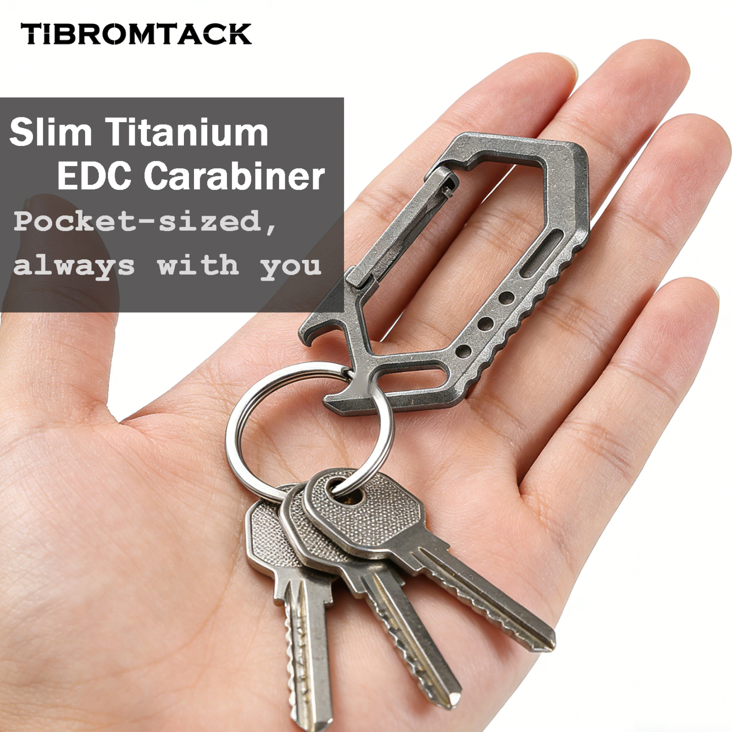 TIBROMTACK Gr5 Titanium Carabiner, EDC Multitool with Keychain Bottle Opener, Lightweight 15g for Outdoor & Daily Use