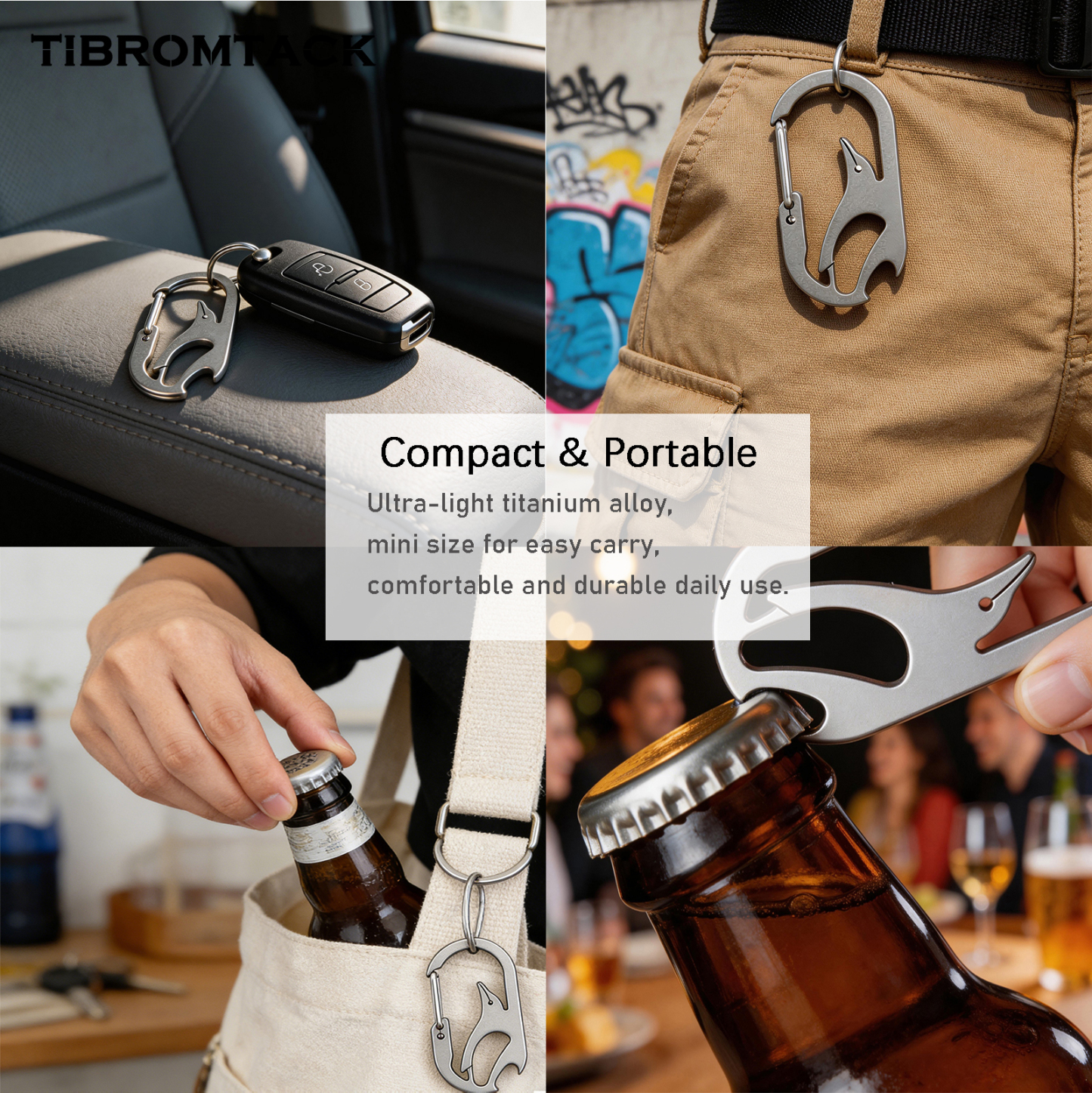 TIBROMTACK Gr5 Titanium Carabiner Keychain, Multitool Key Carabiner with Bottle Opener
