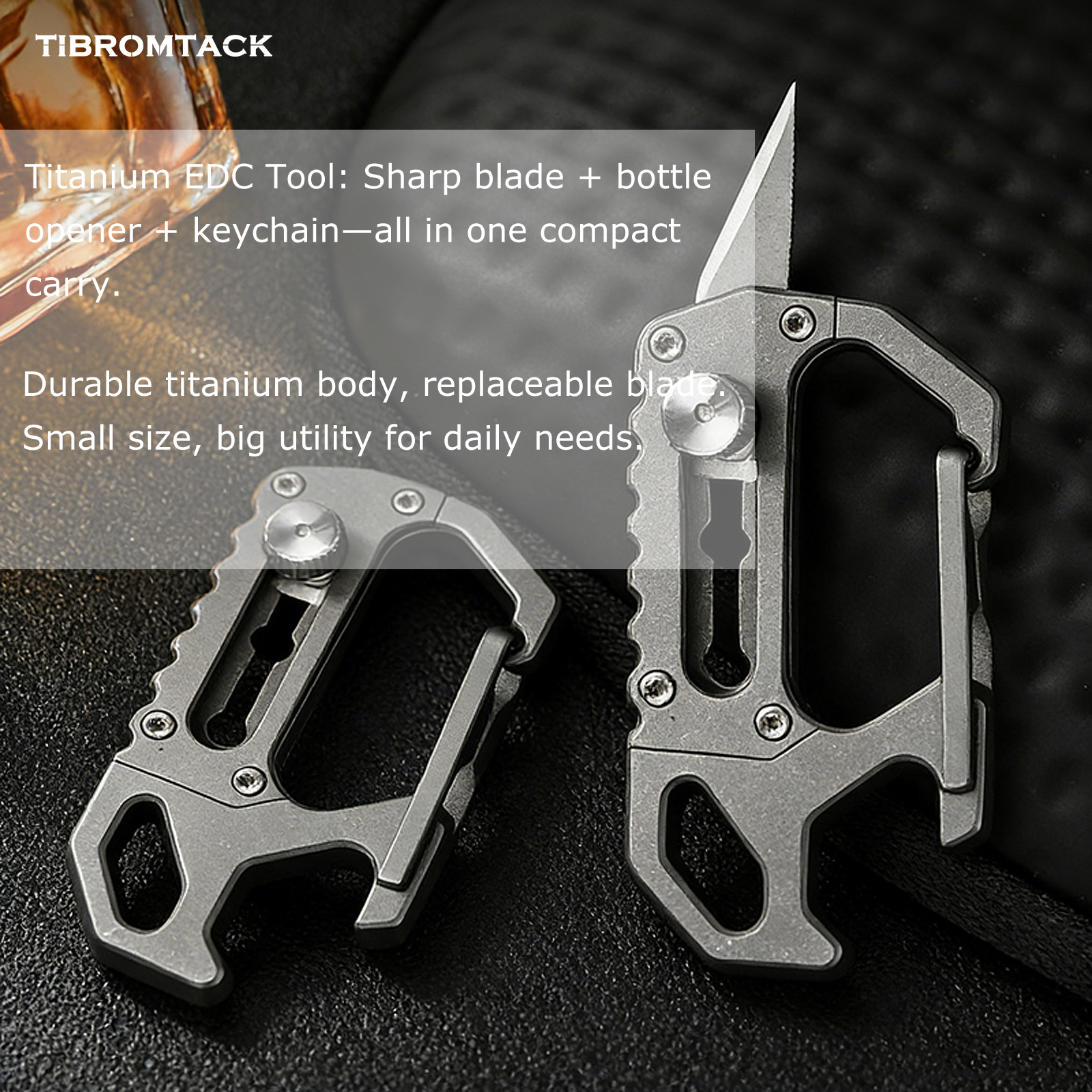 Titanium Carabiner Knife, EDC Keychain Multitool with Bottle Opener, Lightweight & Durable Keychain Tool for Daily Carry, Outdoor Activities (0.6oz, 2.5 Inches)
