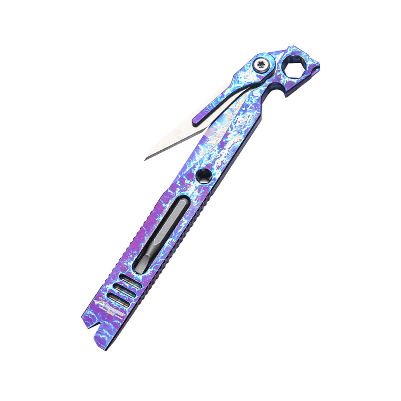 Titanium Utility Knife, Mini Folding Utility Knife with Pry Bar Function, EDC Keychain Tool for Opening Boxes, Paper Cutting, Outdoor & Office, Lightweight 1.1oz