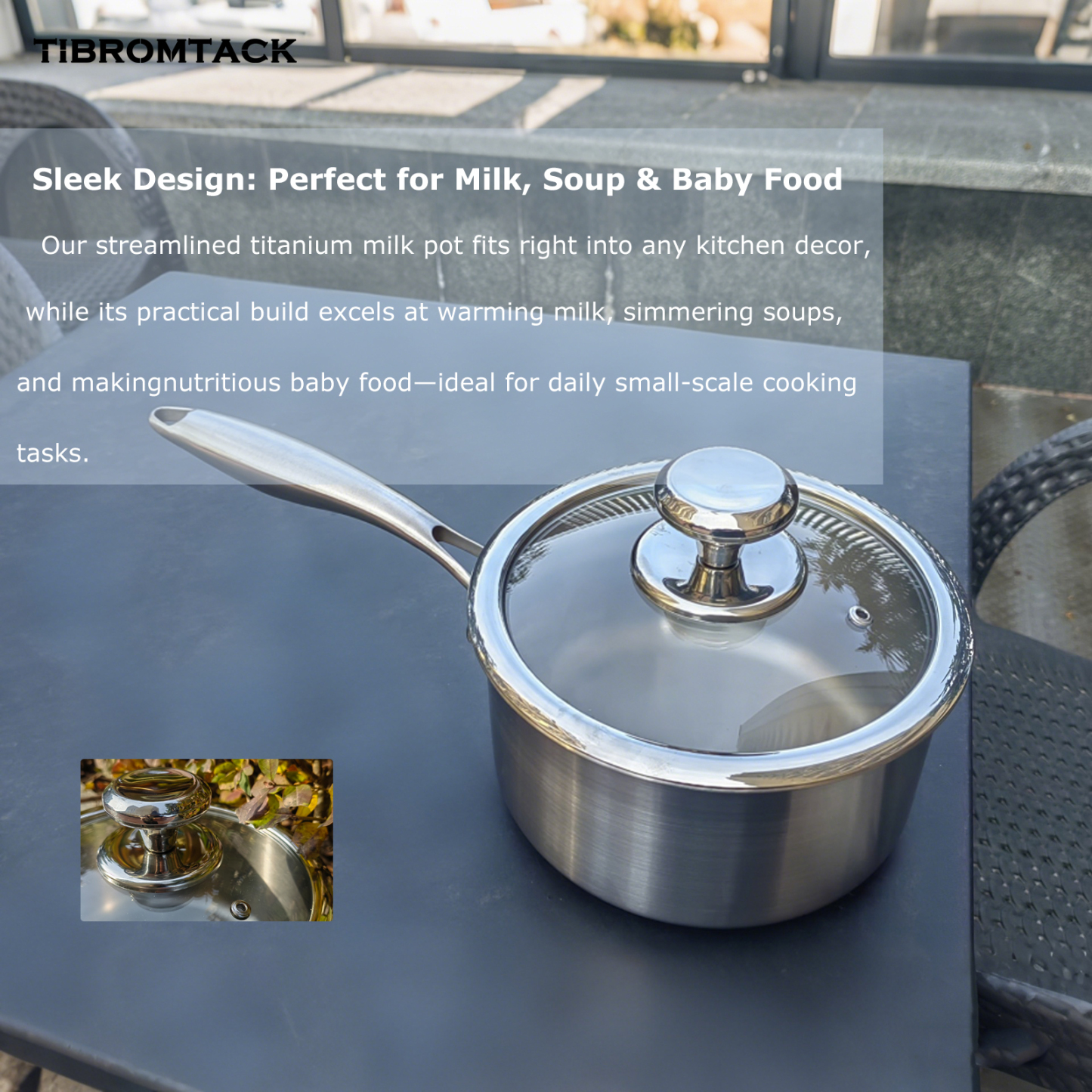 Titanium Milk Pot, Small Cooking Pot 7.1 Inch, Non-Coated Healthy Cookware with Titanium Inner Liner, Lightweight Heat-Conducting Pot for Home Kitchen (6.3inx 5.9in)