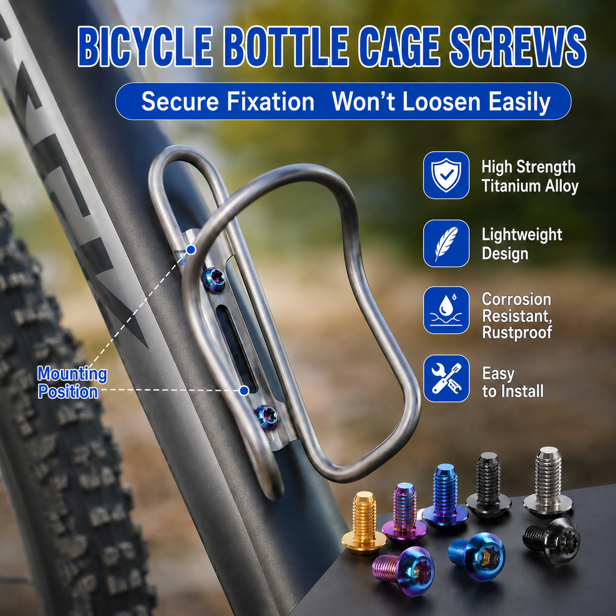 TIFOLD Titanium Alloy Bottle Cage Screws, Inner Torx, Rust‑proof & Corrosion‑resistant, Cycling Accessories, 2 PCS