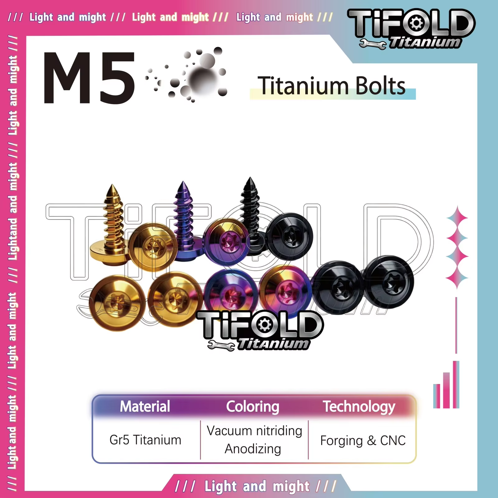 TIFOLD M5 Umbrella Head Gr5 Titanium Self Tapping Bolts 1PC, 12-35mm,  Anodized Titanium Alloy Screws for Bike Motorcy