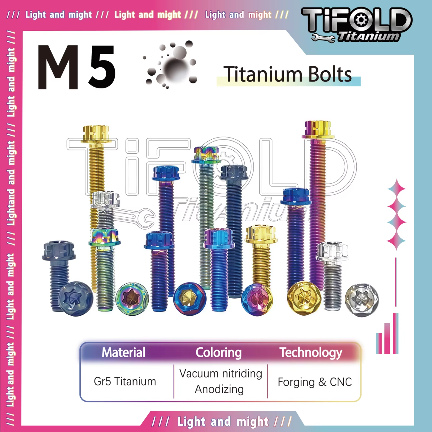 TIFOLD  M5 Titanium Bolts  1Piece, Gr5 Titanium Alloy Torx Bolts M5 x 10-50mm, Compatible with T25 Torx Bit/7mm Socket
