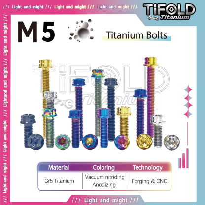 TIFOLD  M5 Titanium Bolts  1Piece, Gr5 Titanium Alloy Torx Bolts M5 x 10-50mm, Compatible with T25 Torx Bit/7mm Socket