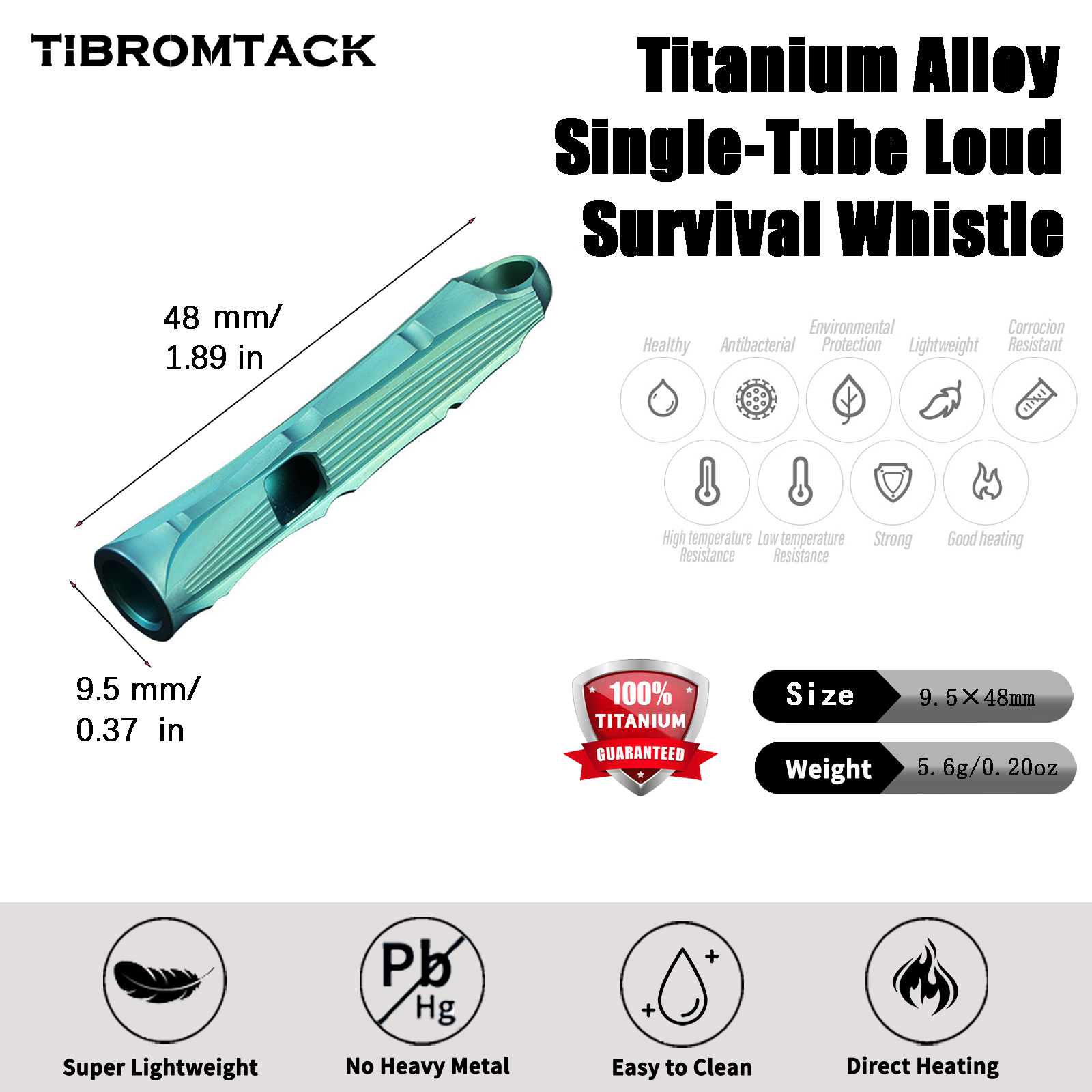 TIBROMTACK Titanium Whistle, Gr5 Titanium Emergency Whistle Loud Survival Whistle, Portable Whistles for Outdoor