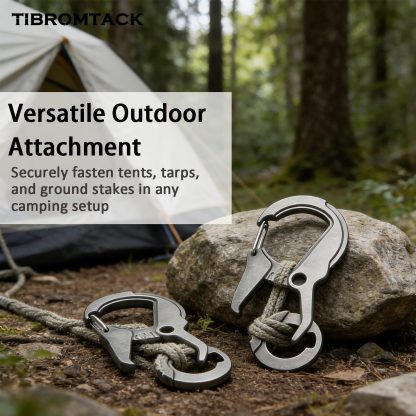 TIBROMTACK Titanium Carabiner Multitool, EDC Carabiner Keychain, Gr5 Titanium Key Ring, Lightweight 14g/0.49oz Keychain Carabiner for Keys, Bottle Opener (63×31×4mm)