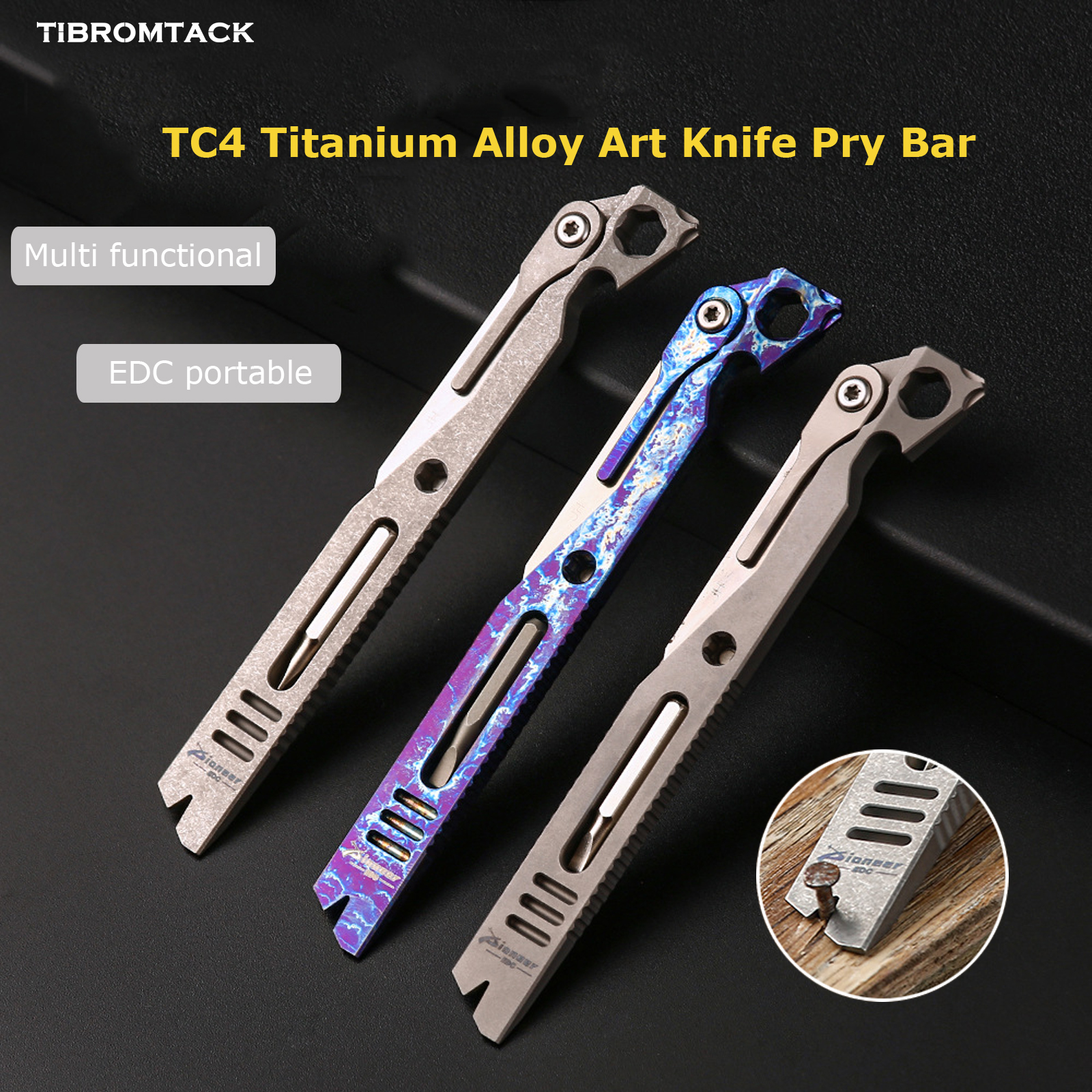 Titanium Utility Knife, Mini Folding Utility Knife with Pry Bar Function, EDC Keychain Tool for Opening Boxes, Paper Cutting, Outdoor & Office, Lightweight 1.1oz