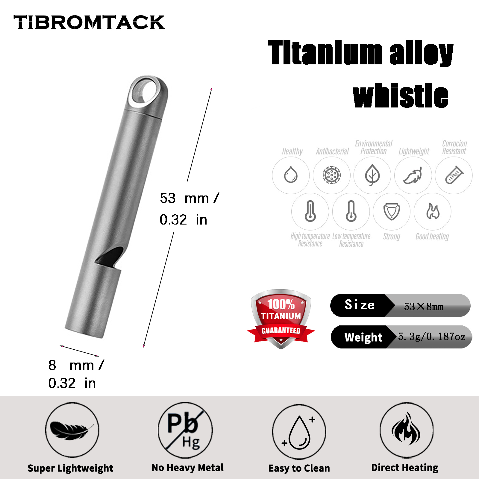 TIBROMTACK Emergency Titanium Whistle, Safety Whistle for Adults, Gr5 Titanium Material, High Strength & Easy to Carry for Outdoor Emergency