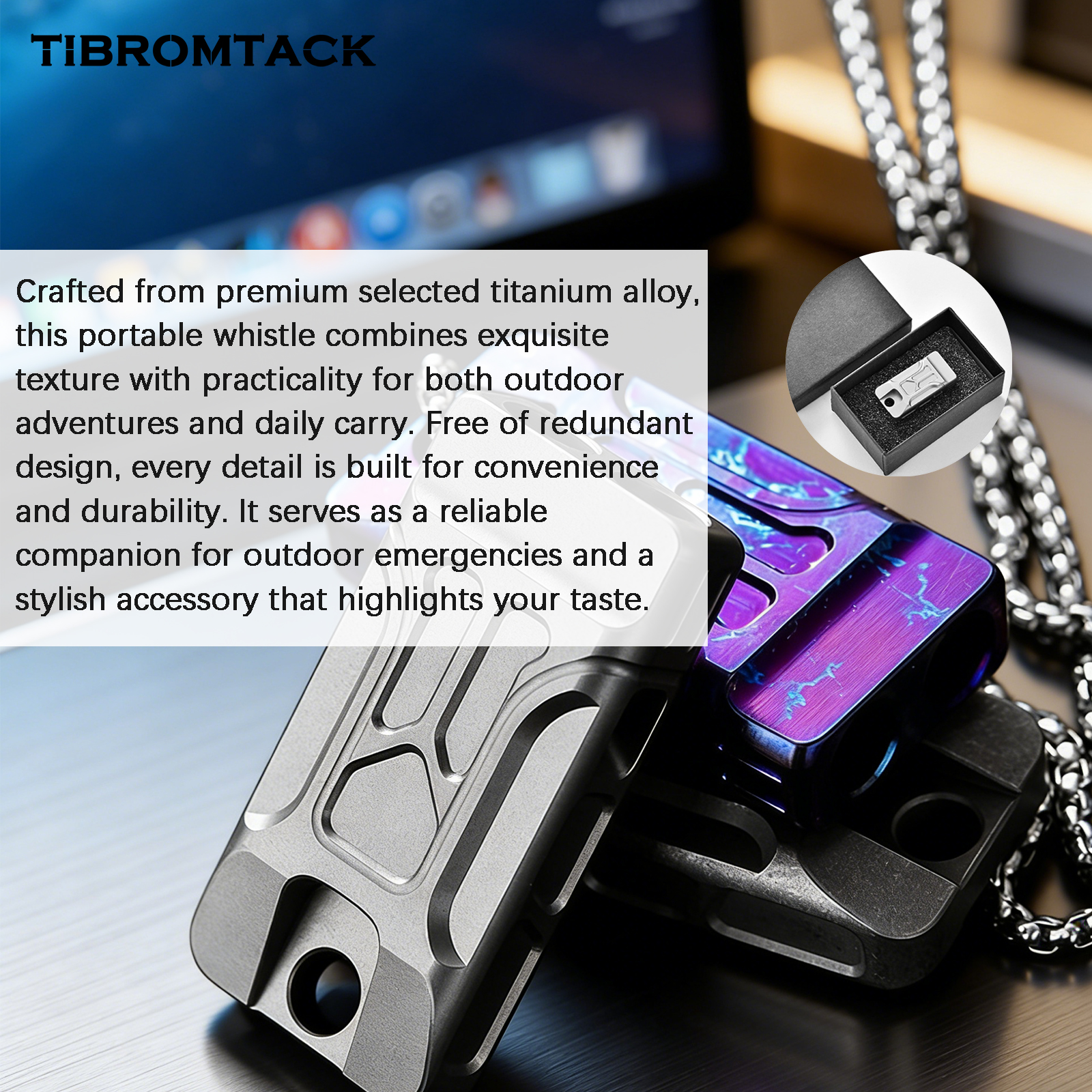 TIBROMTACK GR5 Titanium Emergency Whistle, Loud Survival Whistle for Adults Emergency, Lightweight Rustproof Dog Whistle, Portable Safety Whistle for Outdoor 
