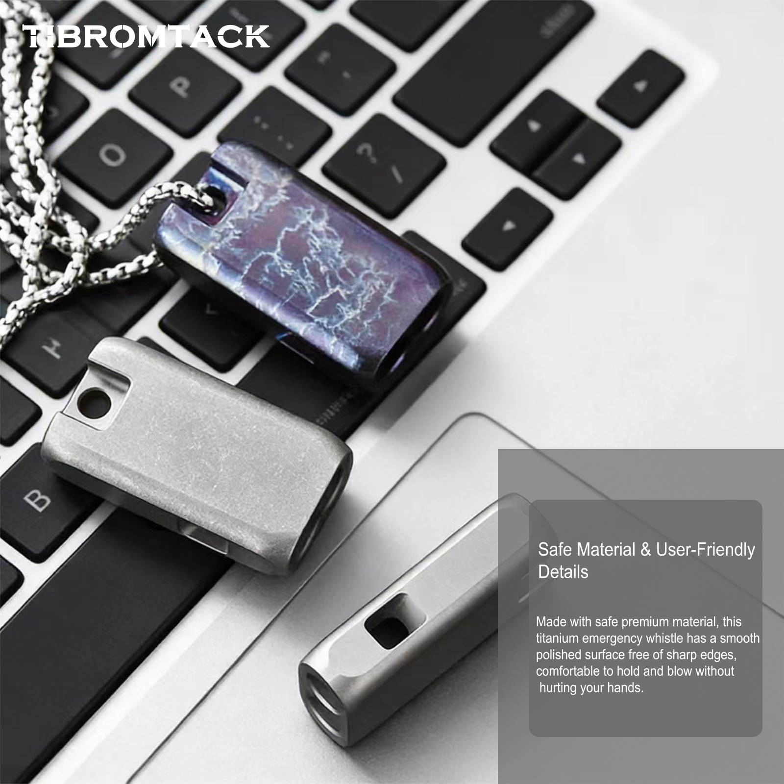 TIBROMTACK Gr5 Titanium Alloy Double Tube Emergency Whistle, Loud Survival Safety Whistle, Mini Lightweight Hiking Whistle with Keychain, Outdoor Emergency Whistle Necklace for Adults