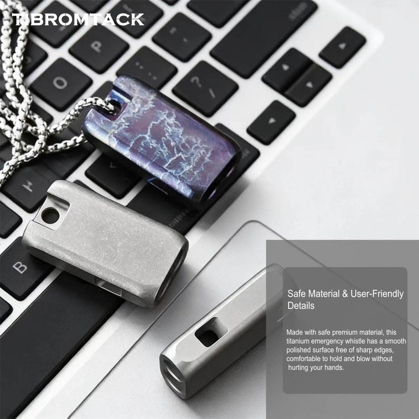 TIBROMTACK Gr5 Titanium Alloy Double Tube Emergency Whistle, Loud Survival Safety Whistle, Mini Lightweight Hiking Whistle with Keychain, Outdoor Emergency Whistle Necklace for Adults