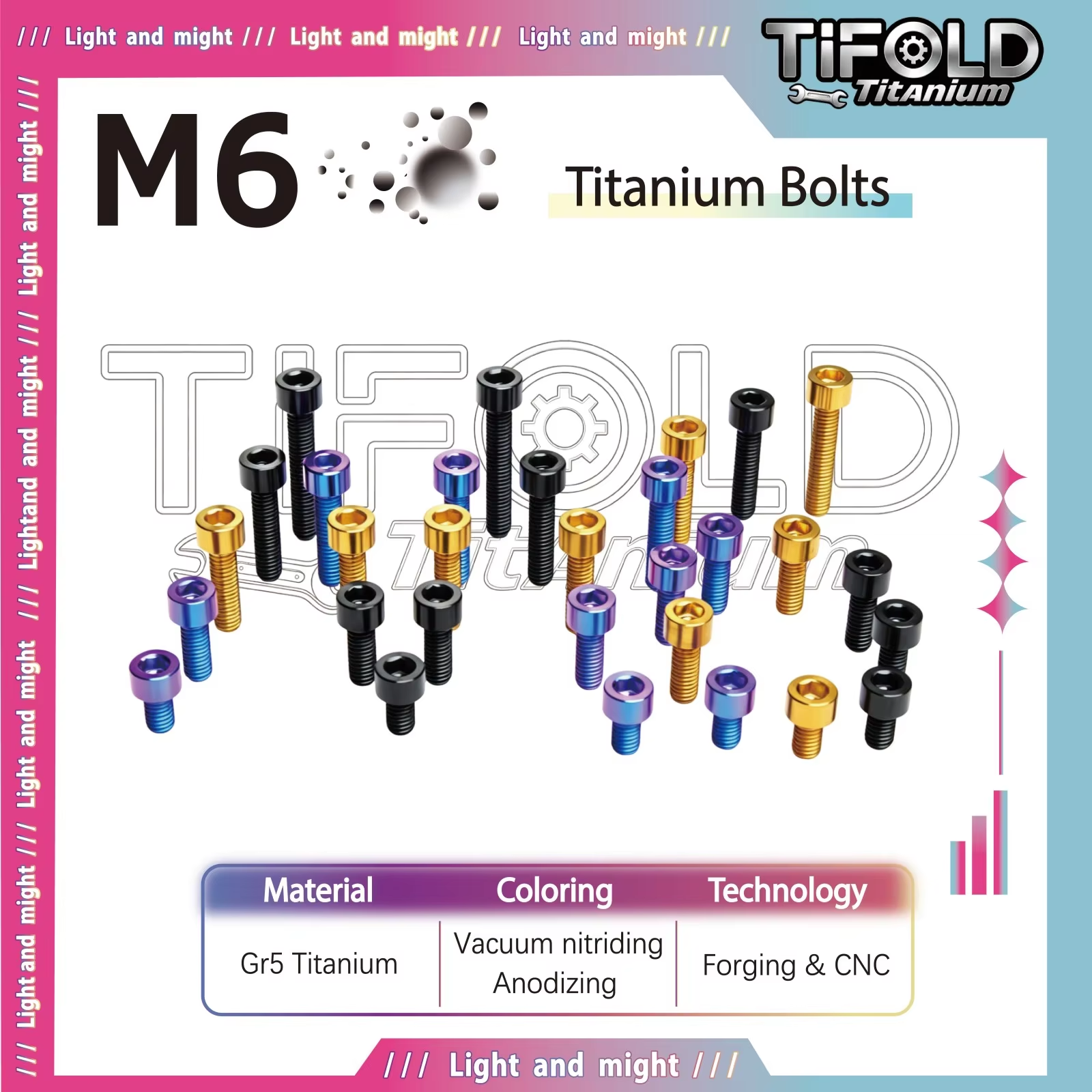 M6 titanium alloy bolt, Gr5 10-35mm length, available in various colors with hexagonal head bolts