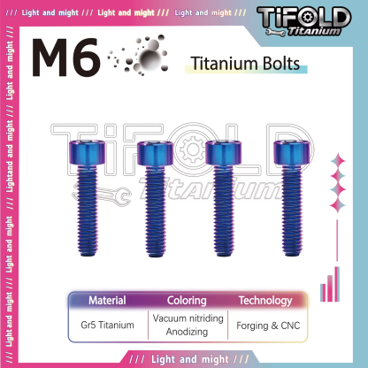 TIFOLD M6 Titanium Alloy Bolts Cylindrical  Gr5 Ti Material 4 Pieces
