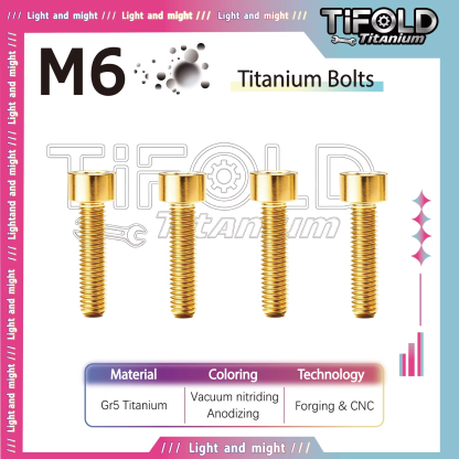 TIFOLD M6 Titanium Alloy Bolts Cylindrical  Gr5 Ti Material 4 Pieces