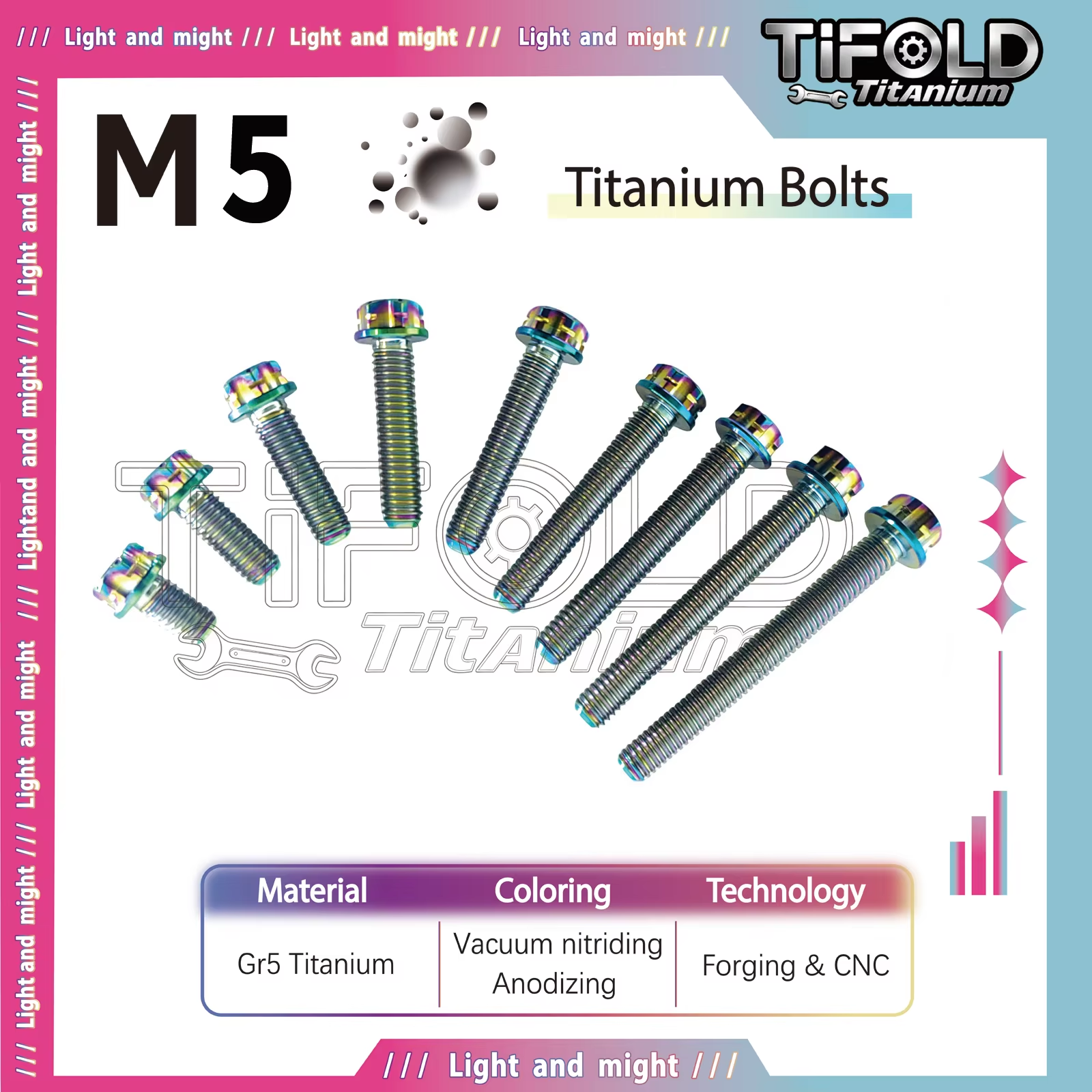 TIFOLD  M5 Titanium Bolts  1Piece, Gr5 Titanium Alloy Torx Bolts M5 x 10-50mm, Compatible with T25 Torx Bit/7mm Socket