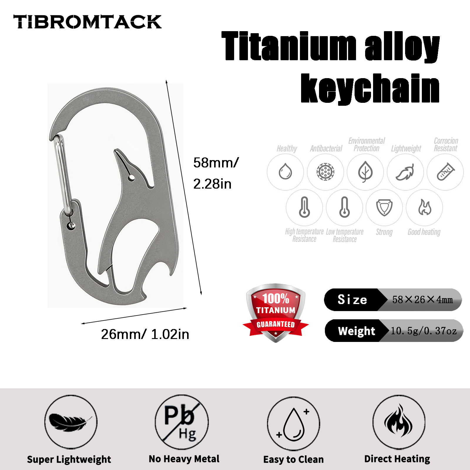 TIBROMTACK Gr5 Titanium Carabiner Keychain, Multitool Key Carabiner with Bottle Opener
