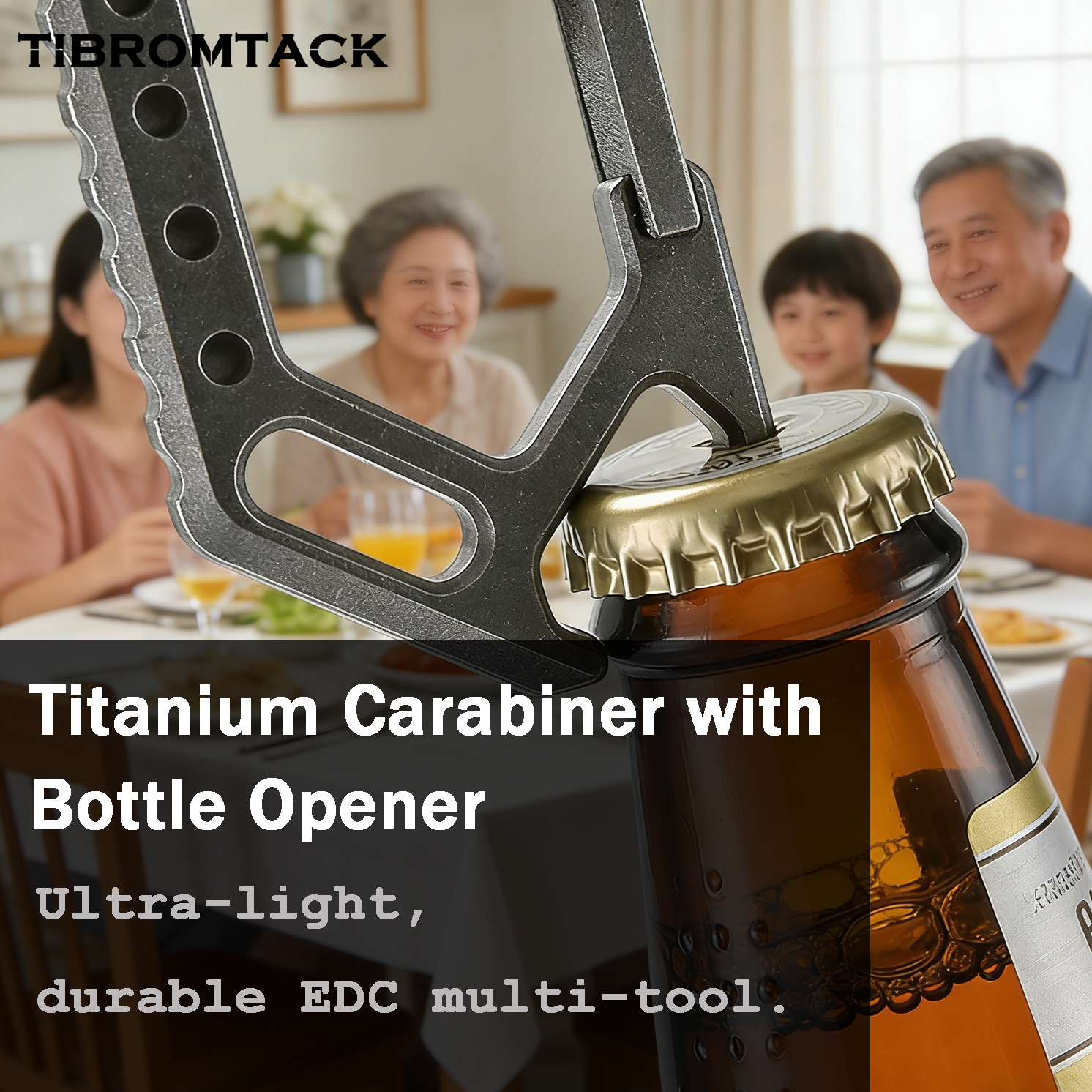 TIBROMTACK Gr5 Titanium Carabiner, EDC Multitool with Keychain Bottle Opener, Lightweight 15g for Outdoor & Daily Use