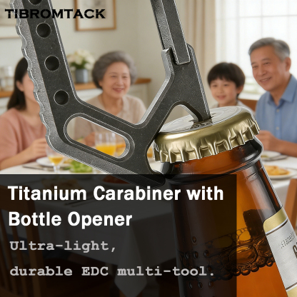 TIBROMTACK Gr5 Titanium Carabiner, EDC Multitool with Keychain Bottle Opener, Lightweight 15g for Outdoor & Daily Use