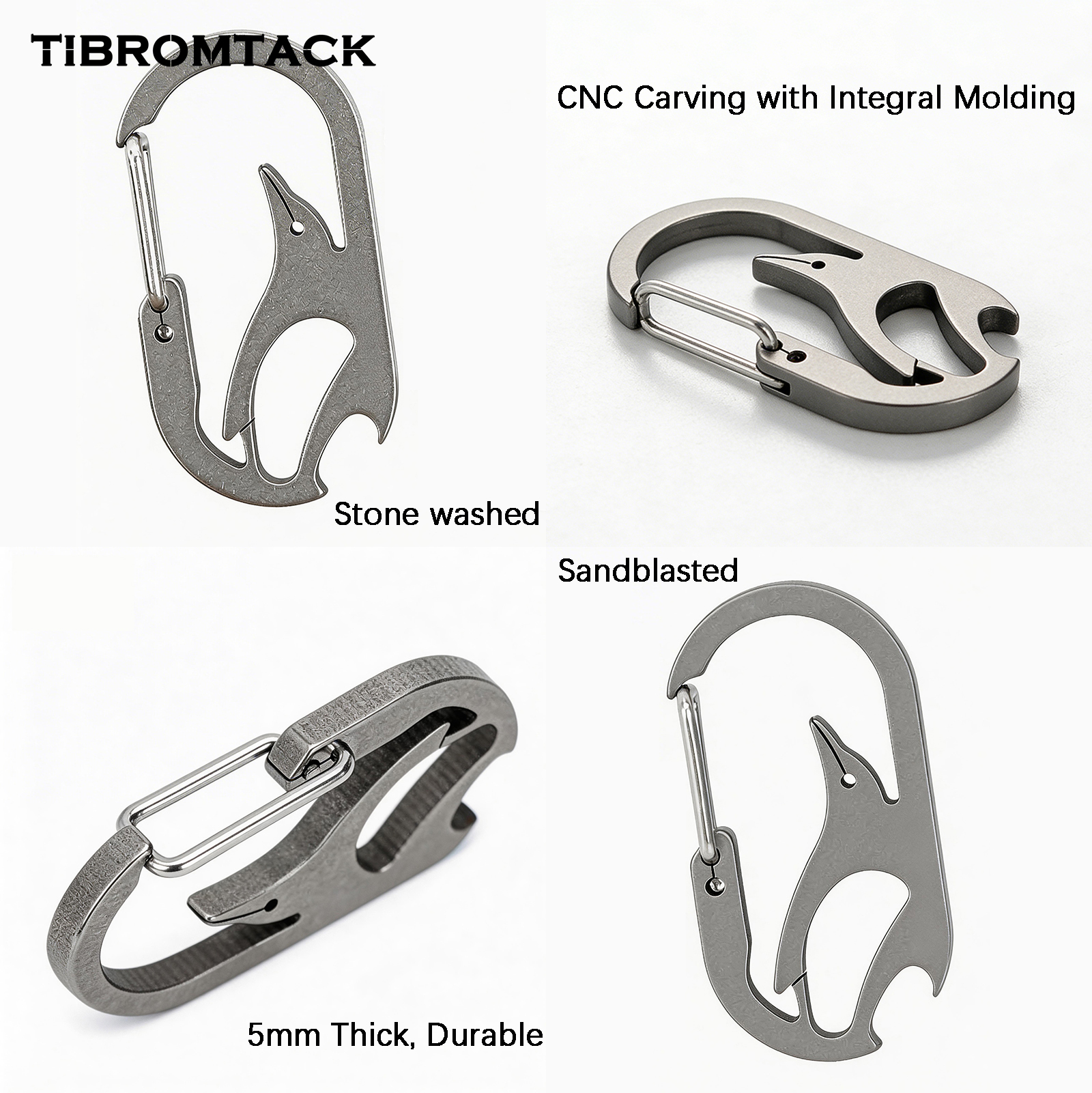 TIBROMTACK Gr5 Titanium Carabiner Keychain, Multitool Key Carabiner with Bottle Opener