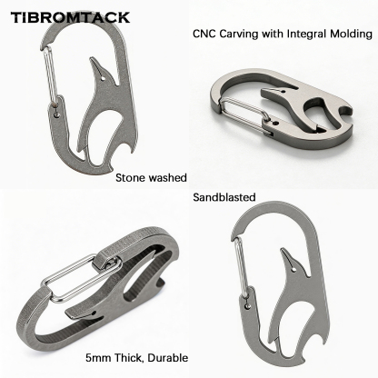 TIBROMTACK Gr5 Titanium Carabiner Keychain, Multitool Key Carabiner with Bottle Opener