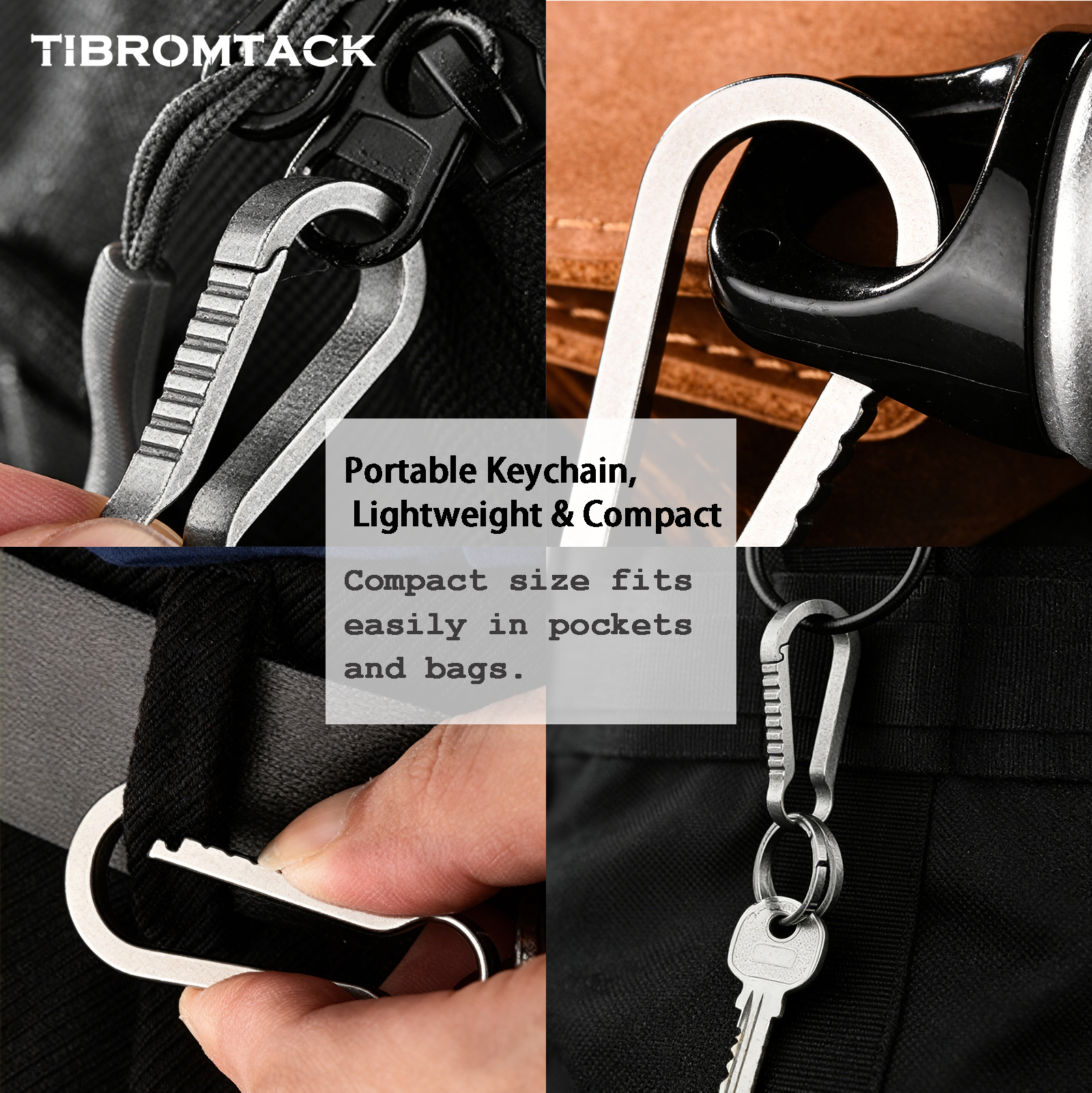 TIBROMTACK Titanium Keychain, Gr5 Titanium Keychain Hook, Small Carabiner Clip for Keys