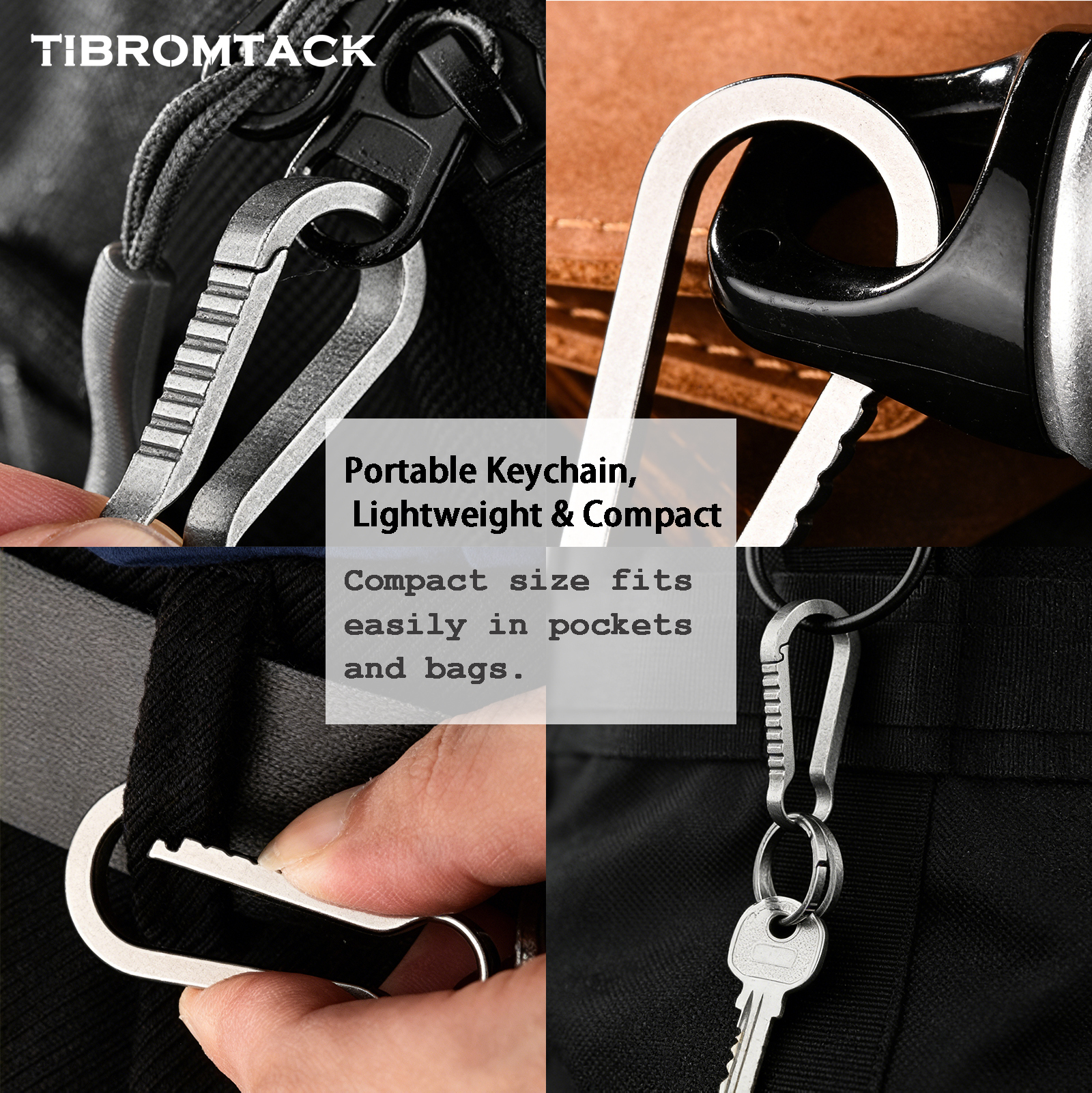 TIBROMTACK Titanium Keychain, Gr5 Titanium Keychain Hook, Small Carabiner Clip for Keys