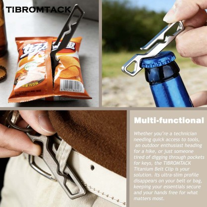 TIBROMTACK Titanium Belt Clip Key Holder, EDC Pocket Clip with Bottle Opener, Ultra-Lightweight Gr5 Titanium Keychain for Belt, Key Ring & Bag Charms for Men Women, 2.56x0.51x0.16in