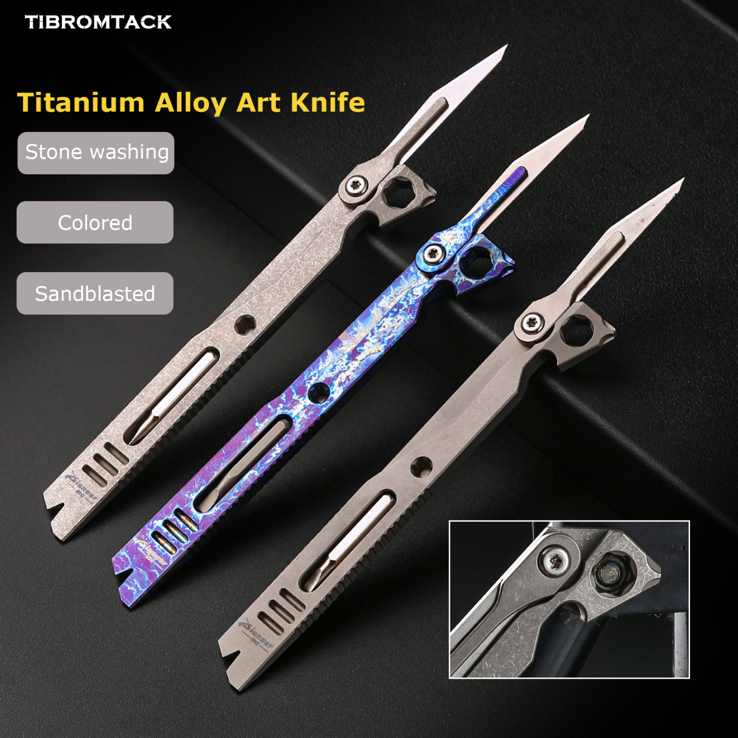 Titanium Utility Knife, Mini Folding Utility Knife with Pry Bar Function, EDC Keychain Tool for Opening Boxes, Paper Cutting, Outdoor & Office, Lightweight 1.1oz