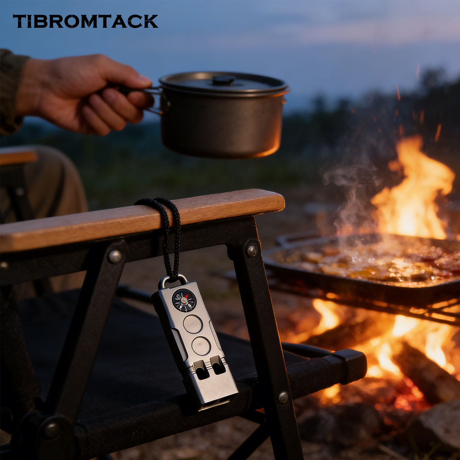 TIBROMTACK Multifunctional Titanium Whistle, Gr5 Titanium Emergency Survival Whistle, Loud Double Tube Whistle with Compass