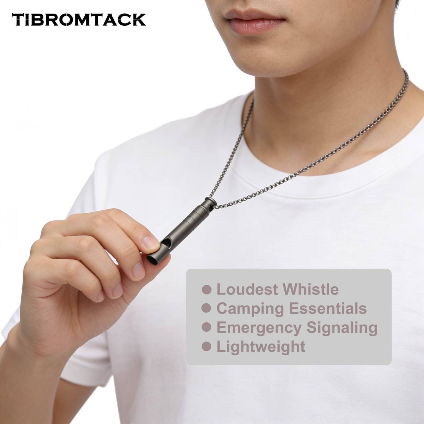 TIBROMTACK Titanium Emergency Whistle, Gr5 Titanium Alloy Safety Whistle, High Decibel Portable Outdoor Survival Whistle for Adults, Lightweight Compact Whistle for Hiking Camping Climbing