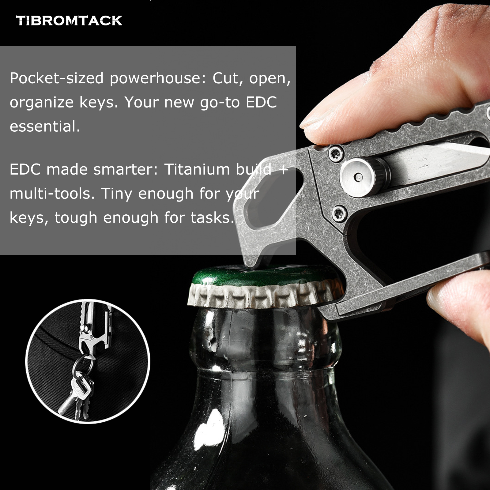 Titanium Carabiner Knife, EDC Keychain Multitool with Bottle Opener, Lightweight & Durable Keychain Tool for Daily Carry, Outdoor Activities (0.6oz, 2.5 Inches)