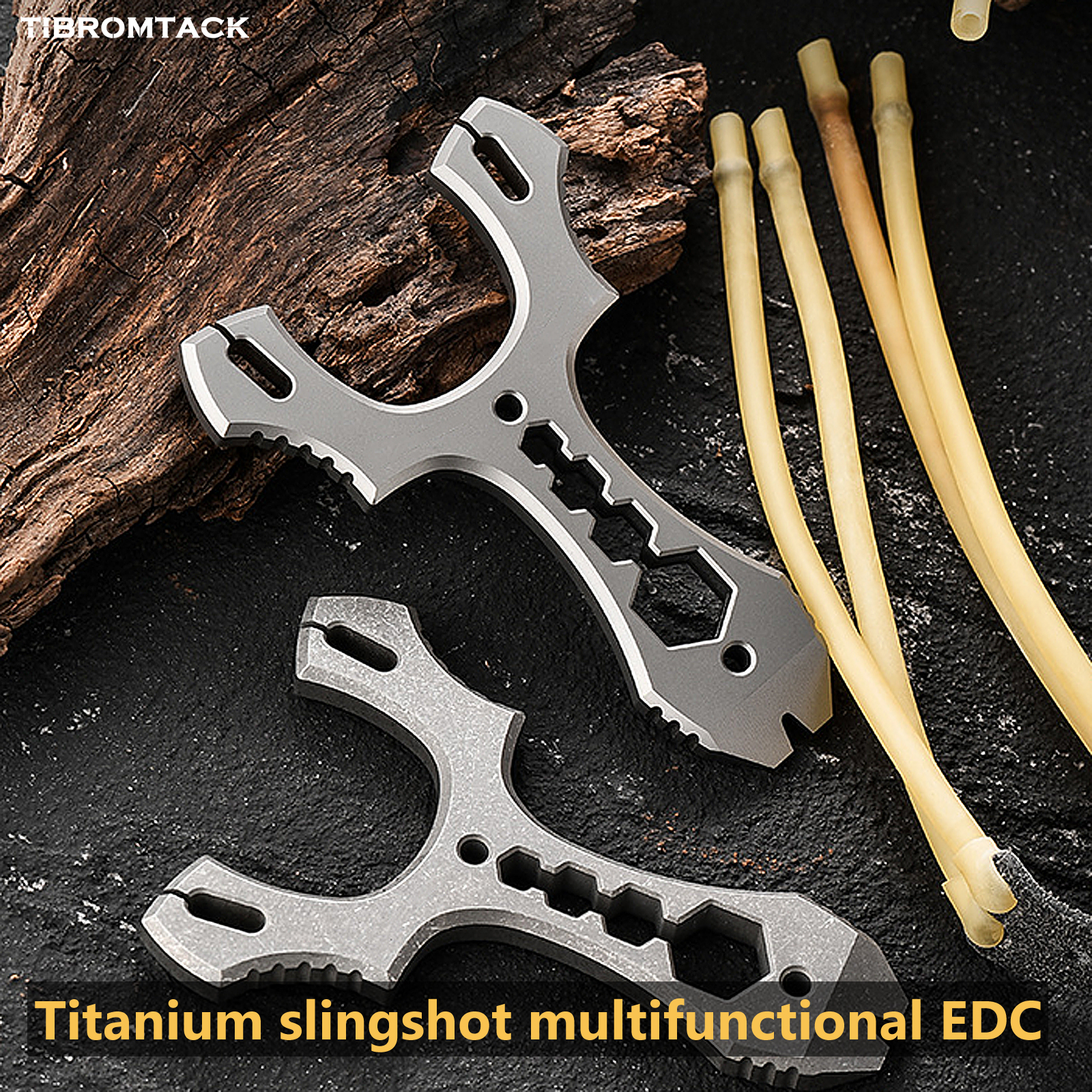 Titanium Slingshot for Adults, Multifunctional Hunting & Shooting Slingshot with Hex Wrench & Pry Bar, Lightweight Durable Wrist Rocket for Outdoor Camping Daily Carry, 3.94x2.76x0.32 Inches