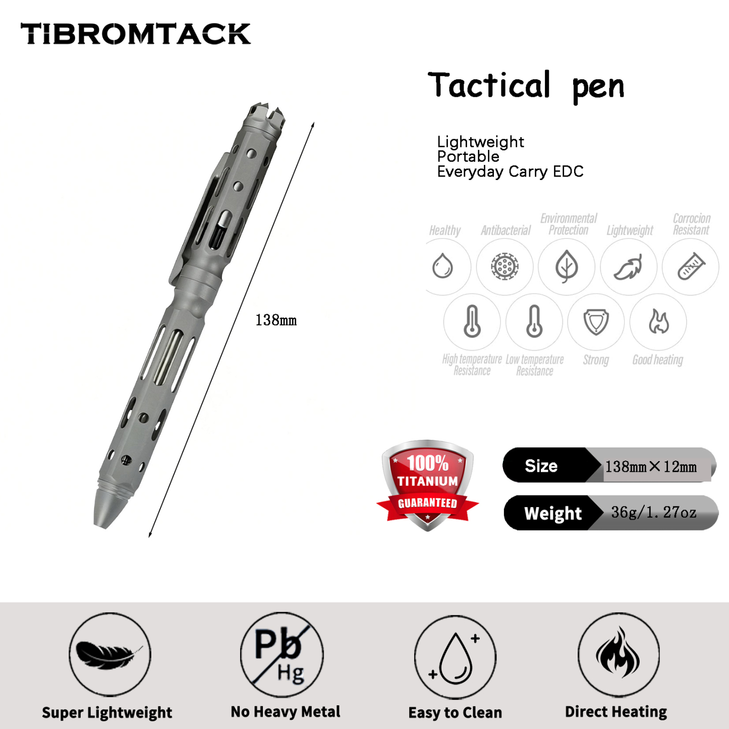 EDC Titanium Bolt Action Pen, Tactical Self Defense Pen with Hollow Design, Lightweight Gr5 Titanium Writing Pen for EDC Everyday Carry (5.43 in × 0.47 in, 1.27oz)