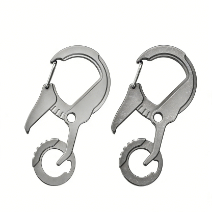 TIBROMTACK Titanium Carabiner Multitool, EDC Carabiner Keychain, Gr5 Titanium Key Ring, Lightweight 14g/0.49oz Keychain Carabiner for Keys, Bottle Opener (63×31×4mm)