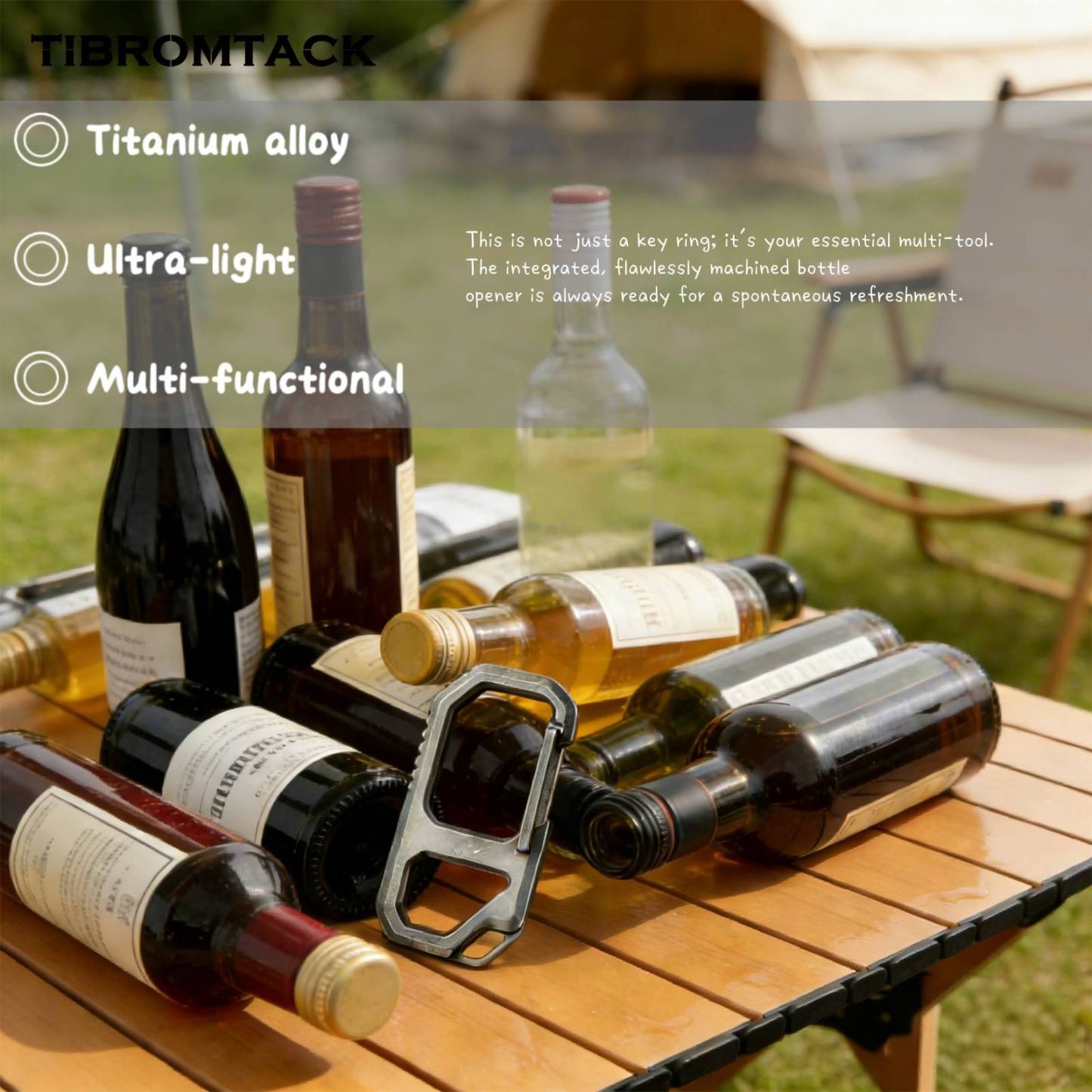 TIBROMTACK Titanium Keychain - Key Carabiner Clip with Bottle Opener, Ultra Lightweight & High Strength Gr5 Titanium EDC Multi-Tool for Men Women (6.3x3cm, Silver)