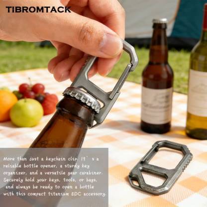 TIBROMTACK Titanium Keychain - Key Carabiner Clip with Bottle Opener, Ultra Lightweight & High Strength Gr5 Titanium EDC Multi-Tool for Men Women (6.3x3cm, Silver)