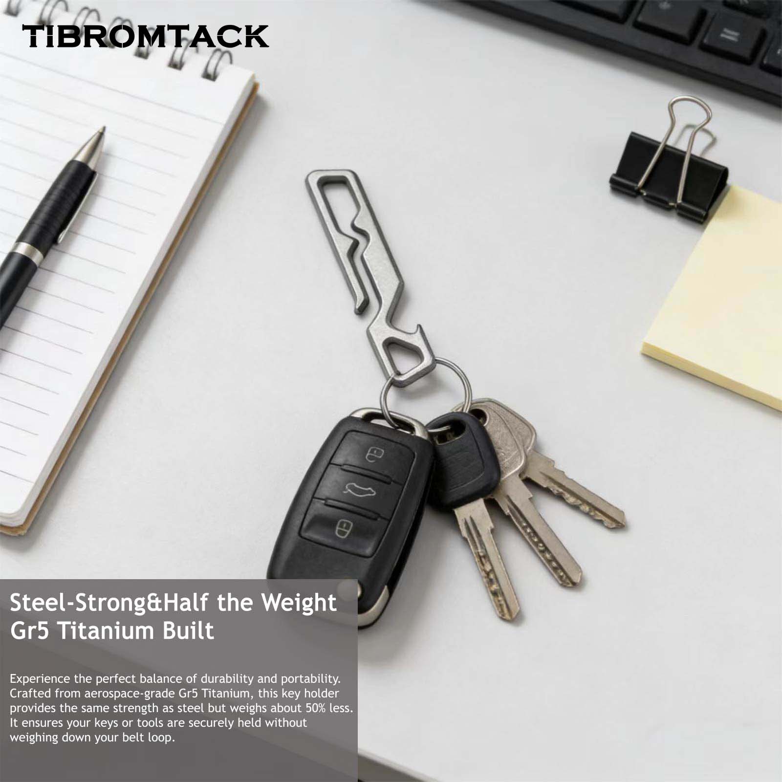 TIBROMTACK Titanium Belt Clip Key Holder, EDC Pocket Clip with Bottle Opener, Ultra-Lightweight Gr5 Titanium Keychain for Belt, Key Ring & Bag Charms for Men Women, 2.56x0.51x0.16in