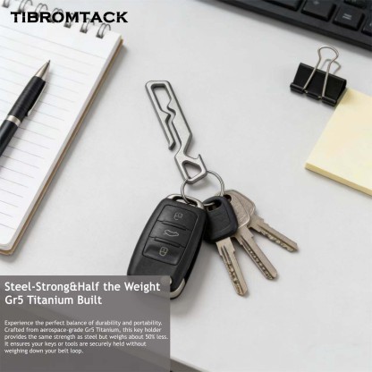 TIBROMTACK Titanium Belt Clip Key Holder, EDC Pocket Clip with Bottle Opener, Ultra-Lightweight Gr5 Titanium Keychain for Belt, Key Ring & Bag Charms for Men Women, 2.56x0.51x0.16in