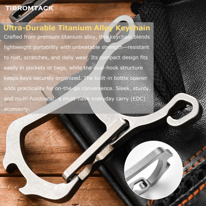 Titanium Carabiner Keychain with 2 Titanium Rings, Lightweight Key Clip for Keys Organizer, Multipurpose Bottle Opener EDC Tool, Durable Key Chain for Daily Use