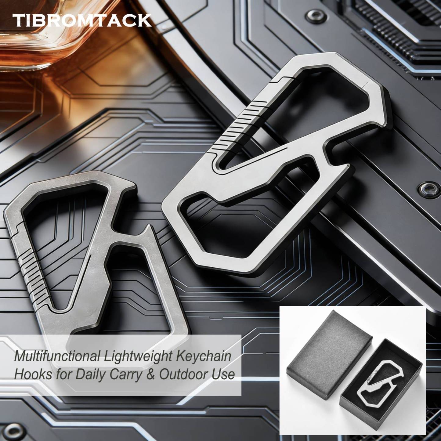 TIBROMTACK GR5 Titanium Keychain Carabiner with Bottle Opener, Multifunctional EDC Key Ring